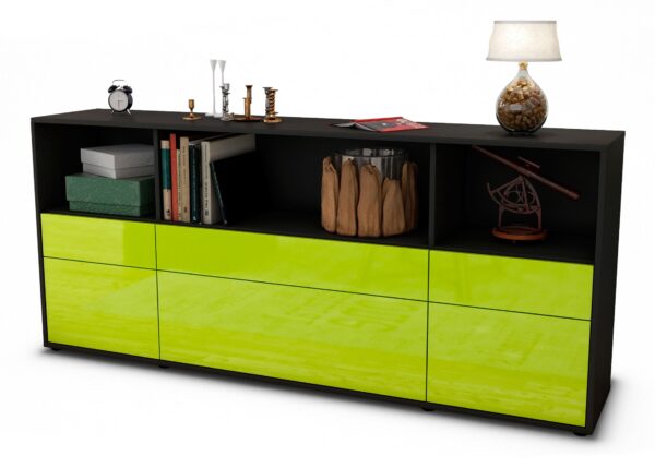 Sideboard Estella | Korpus Anthrazit | Front in Hochglanz Grün | 180x79x35cm (BxHxT)