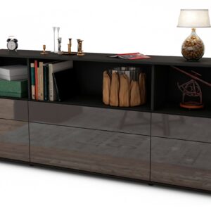 Sideboard Estella | Korpus Anthrazit | Front in Hochglanz Grau | 180x79x35cm (BxHxT)
