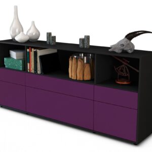 Sideboard Estella | Korpus Anthrazit | Front in Lila | 180x79x35cm (BxHxT)