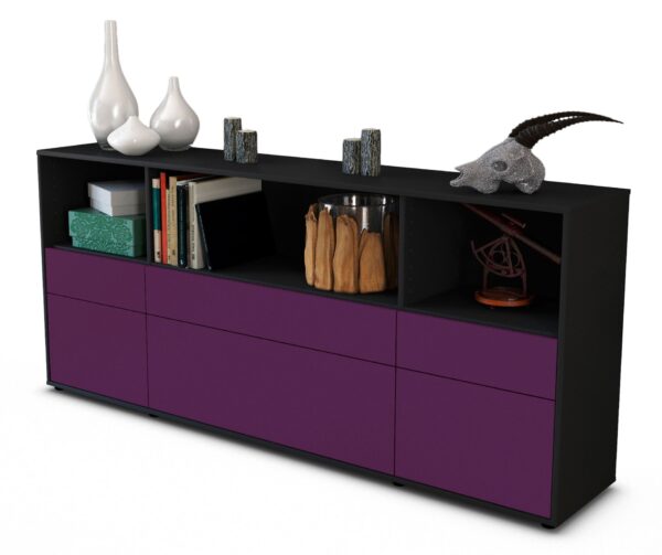 Sideboard Estella | Korpus Anthrazit | Front in Lila | 180x79x35cm (BxHxT)