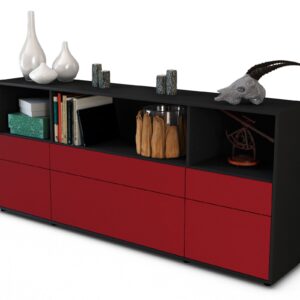 Sideboard Estella | Korpus Anthrazit | Front in Bordeaux | 180x79x35cm (BxHxT)
