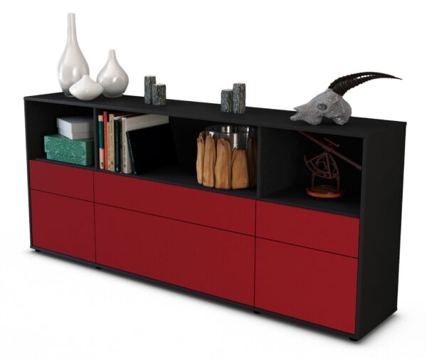 Sideboard Estella | Korpus Anthrazit | Front in Bordeaux | 180x79x35cm (BxHxT)