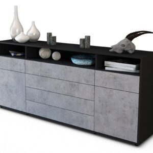 Sideboard Evelina | Korpus Anthrazit | Front in Beton Optik | 180x79x35cm (BxHxT)