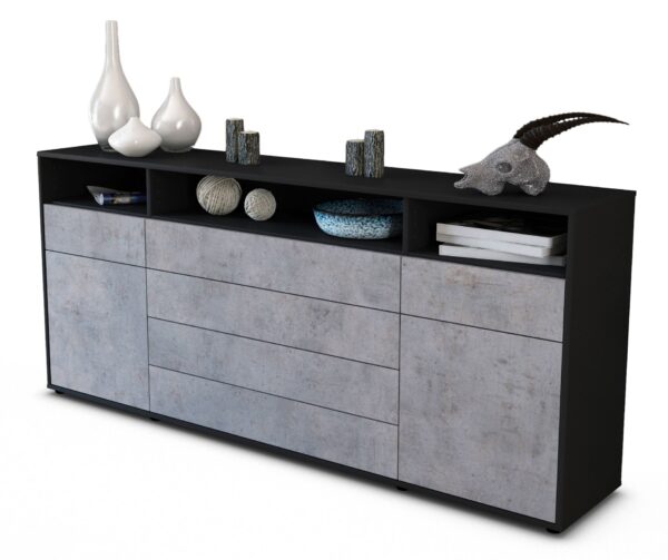Sideboard Evelina | Korpus Anthrazit | Front in Beton Optik | 180x79x35cm (BxHxT)