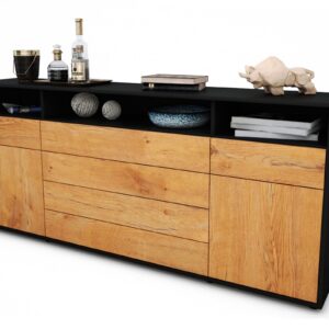 Sideboard Evelina | Korpus Anthrazit | Front in Eiche Holz Optik | 180x79x35cm (BxHxT)