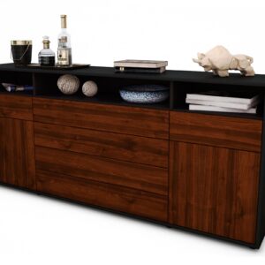 Sideboard Evelina | Korpus Anthrazit | Front in Walnuss Holz Optik | 180x79x35cm (BxHxT)