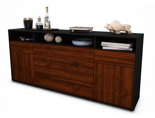 Sideboard Evelina | Korpus Anthrazit | Front in Walnuss Holz Optik | 180x79x35cm (BxHxT)