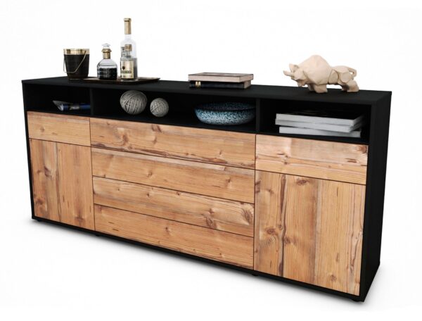 Sideboard Evelina | Korpus Anthrazit | Front in Pinie Holz Optik | 180x79x35cm (BxHxT)