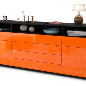 Sideboard Evelina | Korpus Anthrazit | Front in Hochglanz Orange | 180x79x35cm (BxHxT)