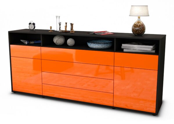 Sideboard Evelina | Korpus Anthrazit | Front in Hochglanz Orange | 180x79x35cm (BxHxT)