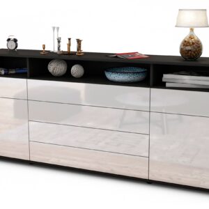 Sideboard Evelina | Korpus Anthrazit | Front in Hochglanz Weiß | 180x79x35cm (BxHxT)