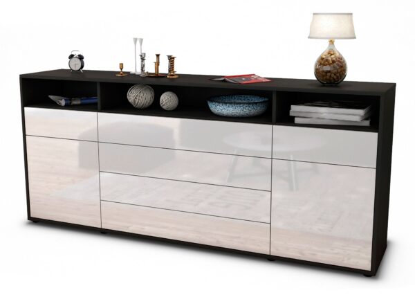 Sideboard Evelina | Korpus Anthrazit | Front in Hochglanz Weiß | 180x79x35cm (BxHxT)