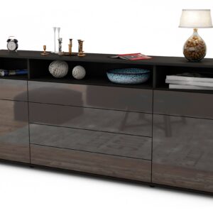 Sideboard Evelina | Korpus Anthrazit | Front in Hochglanz Grau | 180x79x35cm (BxHxT)