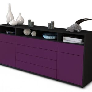 Sideboard Evelina | Korpus Anthrazit | Front in Lila | 180x79x35cm (BxHxT)
