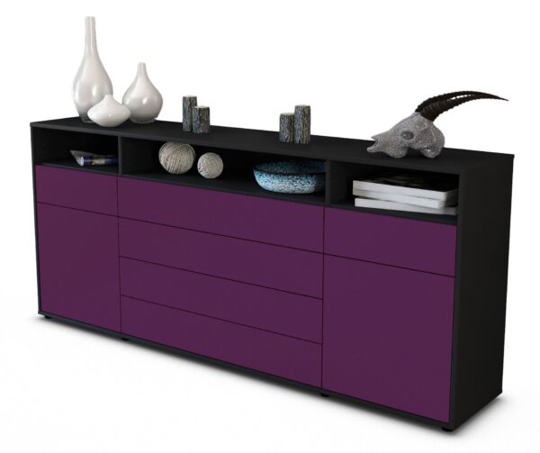 Sideboard Evelina | Korpus Anthrazit | Front in Lila | 180x79x35cm (BxHxT)