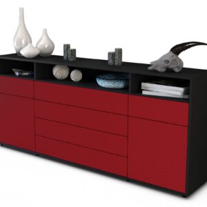 Sideboard Evelina | Korpus Anthrazit | Front in Bordeaux | 180x79x35cm (BxHxT)