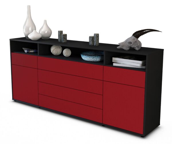 Sideboard Evelina | Korpus Anthrazit | Front in Bordeaux | 180x79x35cm (BxHxT)