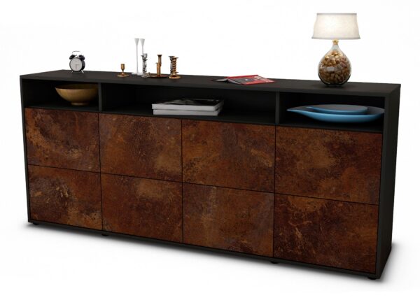 Sideboard Evita | Korpus Anthrazit | Front in Rost Optik | 180x79x35cm (BxHxT)