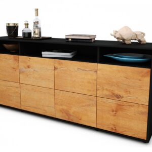 Sideboard Evita | Korpus Anthrazit | Front in Eiche Holz Optik | 180x79x35cm (BxHxT)