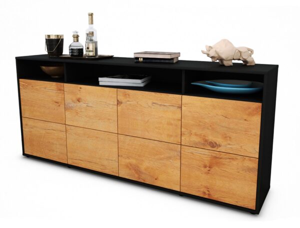 Sideboard Evita | Korpus Anthrazit | Front in Eiche Holz Optik | 180x79x35cm (BxHxT)