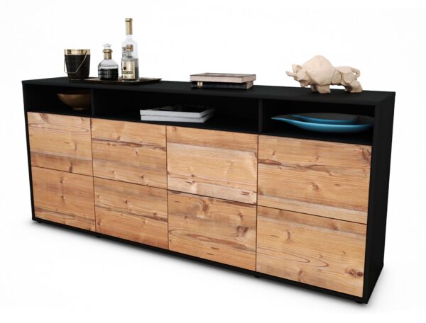 Sideboard Evita | Korpus Anthrazit | Front in Pinie Holz Optik | 180x79x35cm (BxHxT)