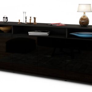 Sideboard Evita | Korpus Anthrazit | Front in Hochglanz Schwarz | 180x79x35cm (BxHxT)