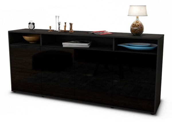 Sideboard Evita | Korpus Anthrazit | Front in Hochglanz Schwarz | 180x79x35cm (BxHxT)