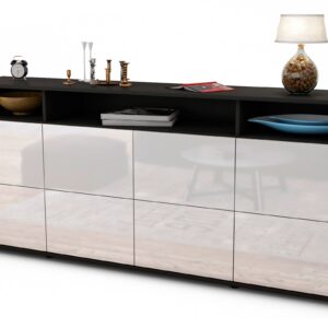 Sideboard Evita | Korpus Anthrazit | Front in Hochglanz Weiß | 180x79x35cm (BxHxT)