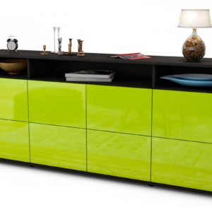 Sideboard Evita | Korpus Anthrazit | Front in Hochglanz Grün | 180x79x35cm (BxHxT)