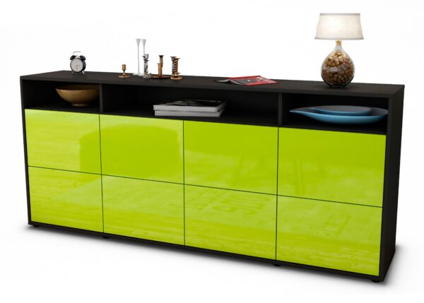 Sideboard Evita | Korpus Anthrazit | Front in Hochglanz Grün | 180x79x35cm (BxHxT)