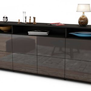 Sideboard Evita | Korpus Anthrazit | Front in Hochglanz Grau | 180x79x35cm (BxHxT)