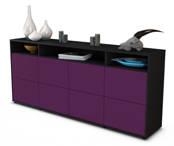 Sideboard Evita | Korpus Anthrazit | Front in Lila | 180x79x35cm (BxHxT)
