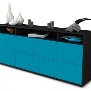 Sideboard Evita | Korpus Anthrazit | Front in Türkis | 180x79x35cm (BxHxT)