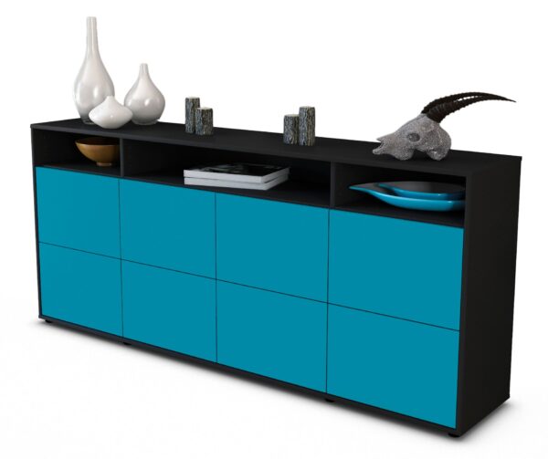 Sideboard Evita | Korpus Anthrazit | Front in Türkis | 180x79x35cm (BxHxT)