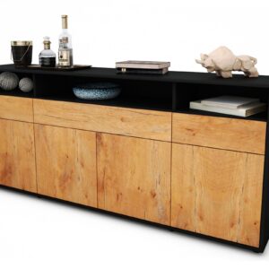 Sideboard Ezia | Korpus Anthrazit | Front in Eiche Holz Optik | 180x79x35cm (BxHxT)