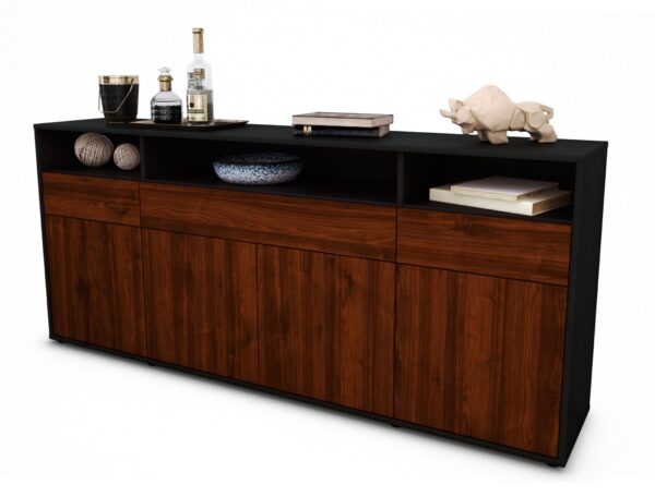 Sideboard Ezia | Korpus Anthrazit | Front in Walnuss Holz Optik | 180x79x35cm (BxHxT)
