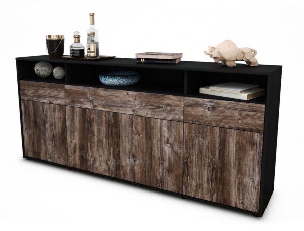 Sideboard Ezia | Korpus Anthrazit | Front in Treibholz Holz Optik | 180x79x35cm (BxHxT)