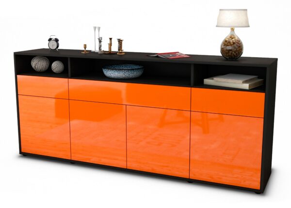 Sideboard Ezia | Korpus Anthrazit | Front in Hochglanz Orange | 180x79x35cm (BxHxT)