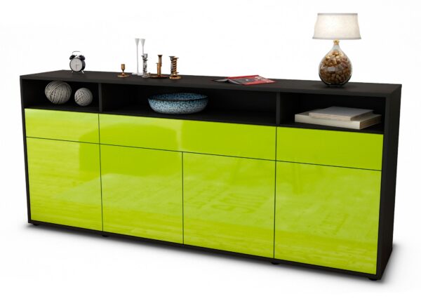 Sideboard Ezia | Korpus Anthrazit | Front in Hochglanz Grün | 180x79x35cm (BxHxT)