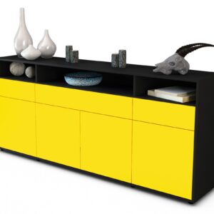 Sideboard Ezia | Korpus Anthrazit | Front in Gelb | 180x79x35cm (BxHxT)