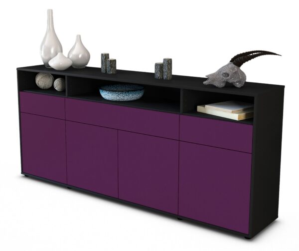 Sideboard Ezia | Korpus Anthrazit | Front in Lila | 180x79x35cm (BxHxT)