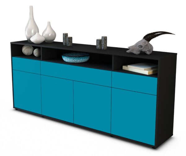 Sideboard Ezia | Korpus Anthrazit | Front in Türkis | 180x79x35cm (BxHxT)