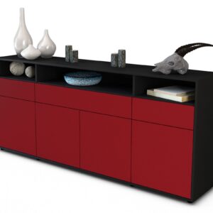 Sideboard Ezia | Korpus Anthrazit | Front in Bordeaux | 180x79x35cm (BxHxT)