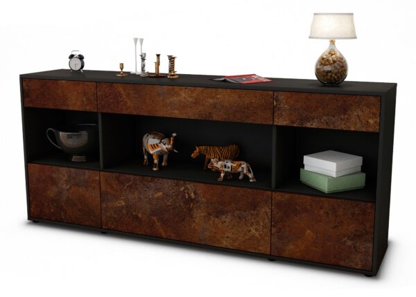Sideboard Fabiana | Korpus Anthrazit | Front in Rost Optik | 180x79x35cm (BxHxT)
