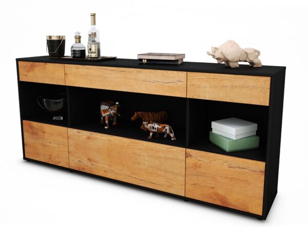 Sideboard Fabiana | Korpus Anthrazit | Front in Eiche Holz Optik | 180x79x35cm (BxHxT)