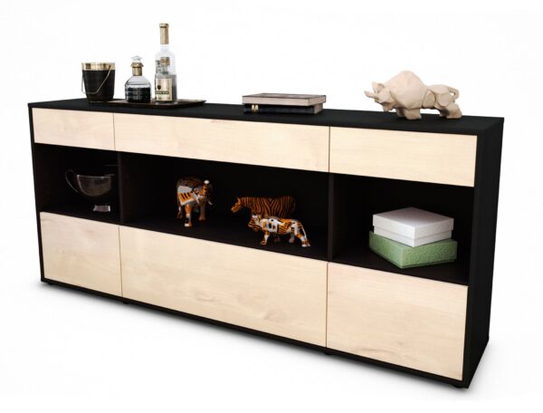 Sideboard Fabiana | Korpus Anthrazit | Front in Zeder Holz Optik | 180x79x35cm (BxHxT)