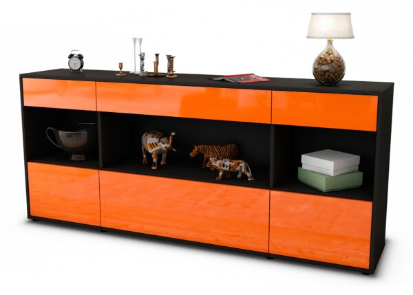 Sideboard Fabiana | Korpus Anthrazit | Front in Hochglanz Orange | 180x79x35cm (BxHxT)