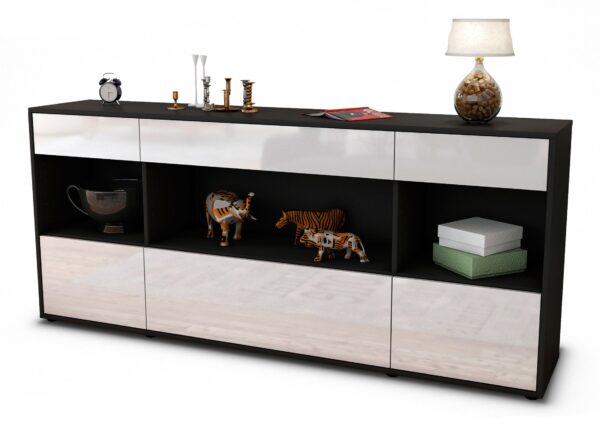 Sideboard Fabiana | Korpus Anthrazit | Front in Hochglanz Weiß | 180x79x35cm (BxHxT)