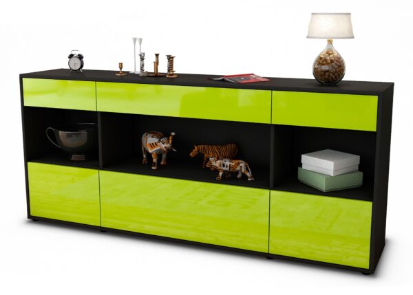 Sideboard Fabiana | Korpus Anthrazit | Front in Hochglanz Grün | 180x79x35cm (BxHxT)