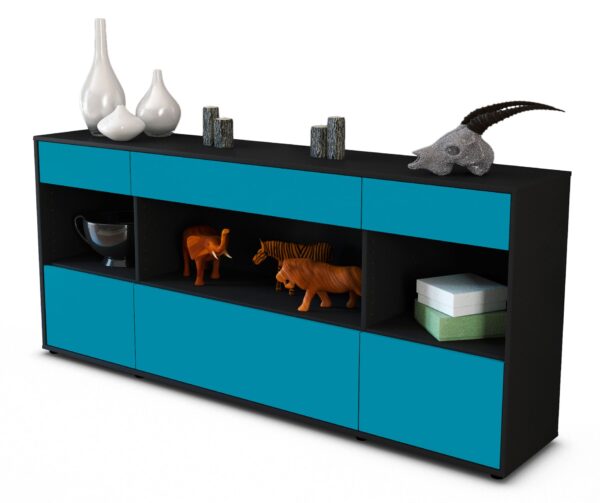 Sideboard Fabiana | Korpus Anthrazit | Front in Türkis | 180x79x35cm (BxHxT)